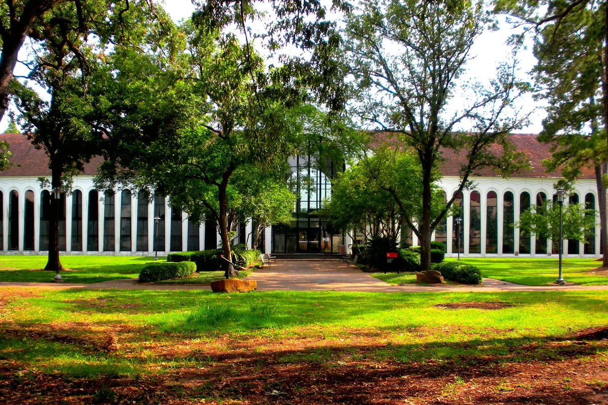 The A.D. Bruce Religion Center on the University of Houston campus, a multifaith building with a tall central steeple.