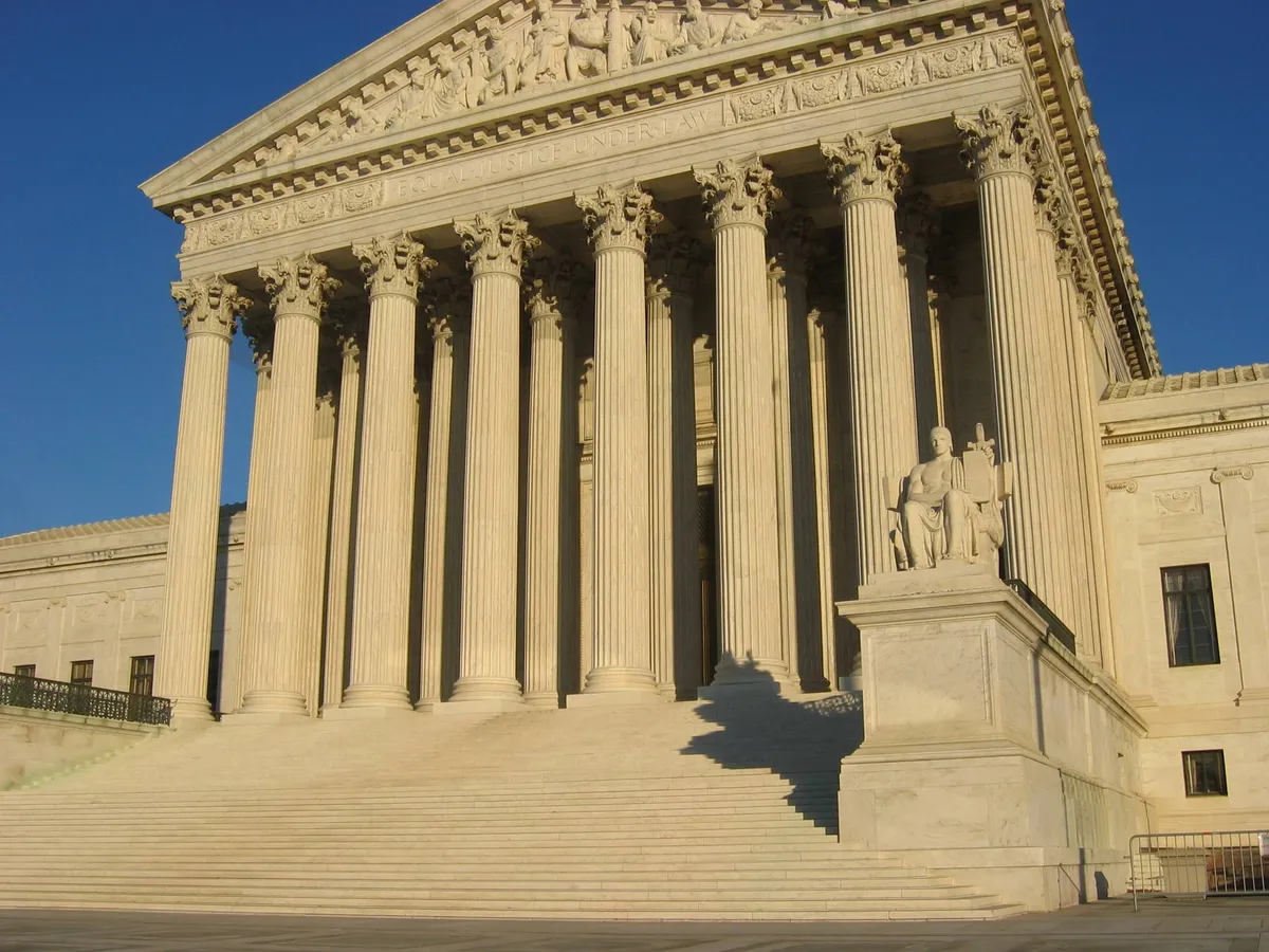 Steps and columned front portico of the U.S. Supreme Court building in Washington, D.C.